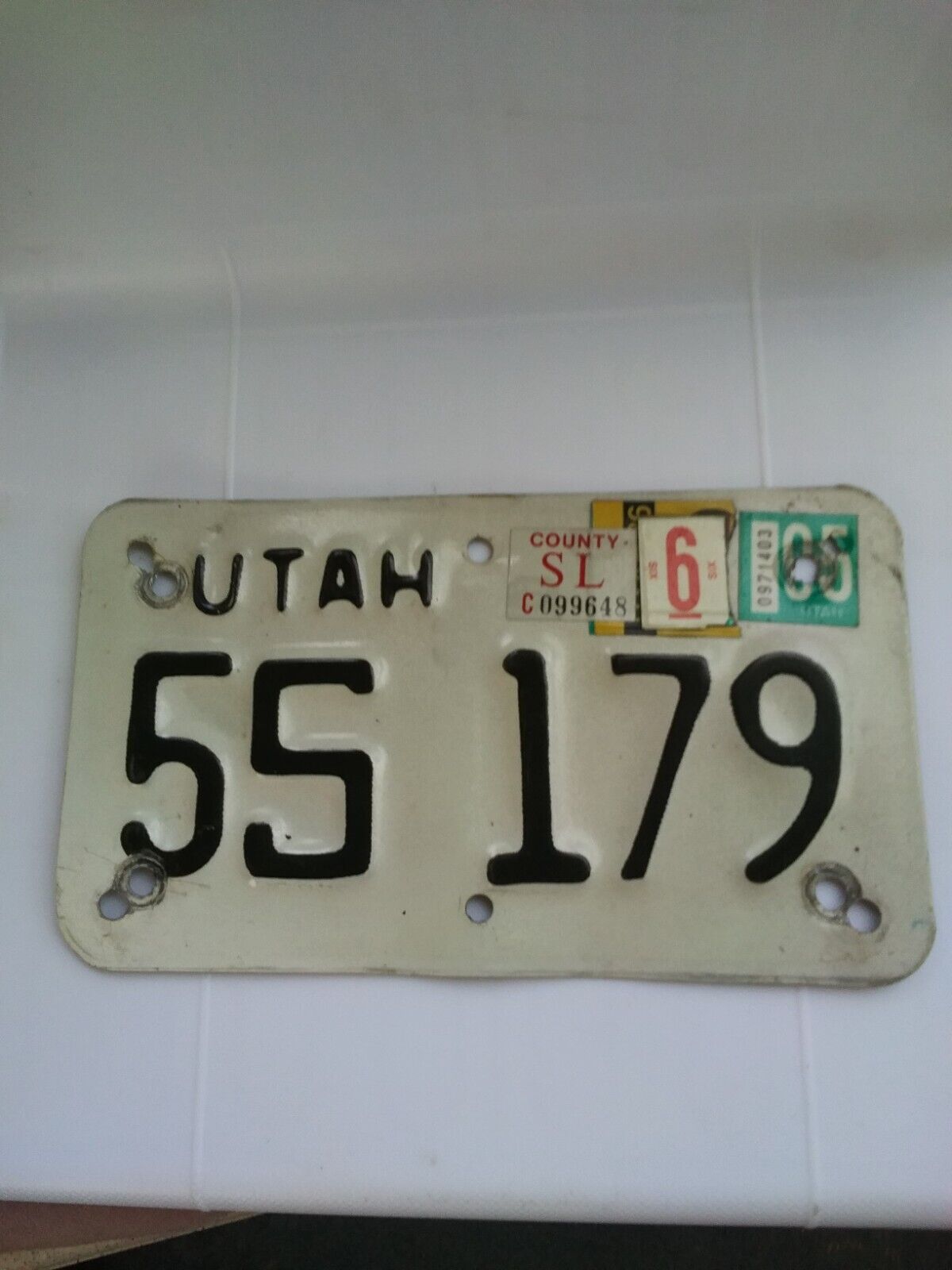 Vintage Motorcycle License Plate, Utah, 5s 179 Green Sticker Free Shipping.
