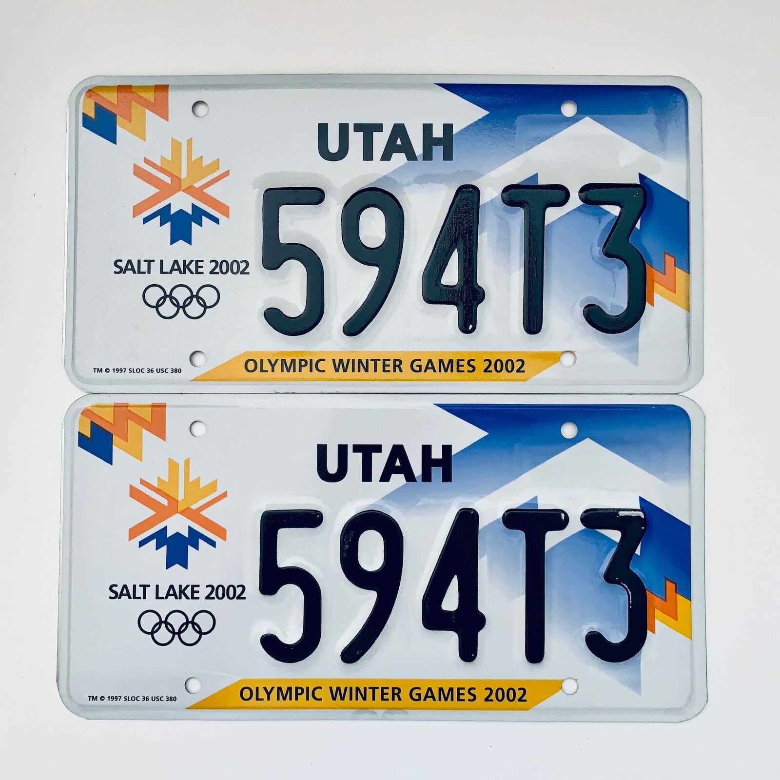 2002 United States Utah Olympic Winter Games 2002 Passenger License Plate 594t3