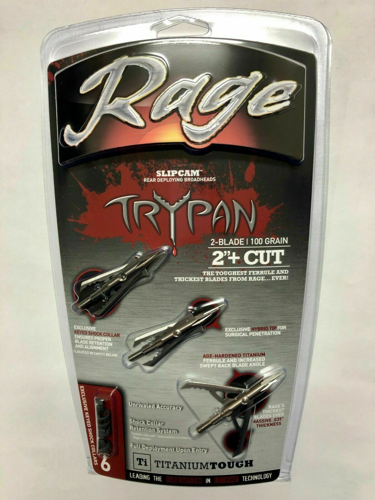 Rage Hypodermic Trypan Titanium Broadhead 100 Grain 2" Cut 3 Pack R35100