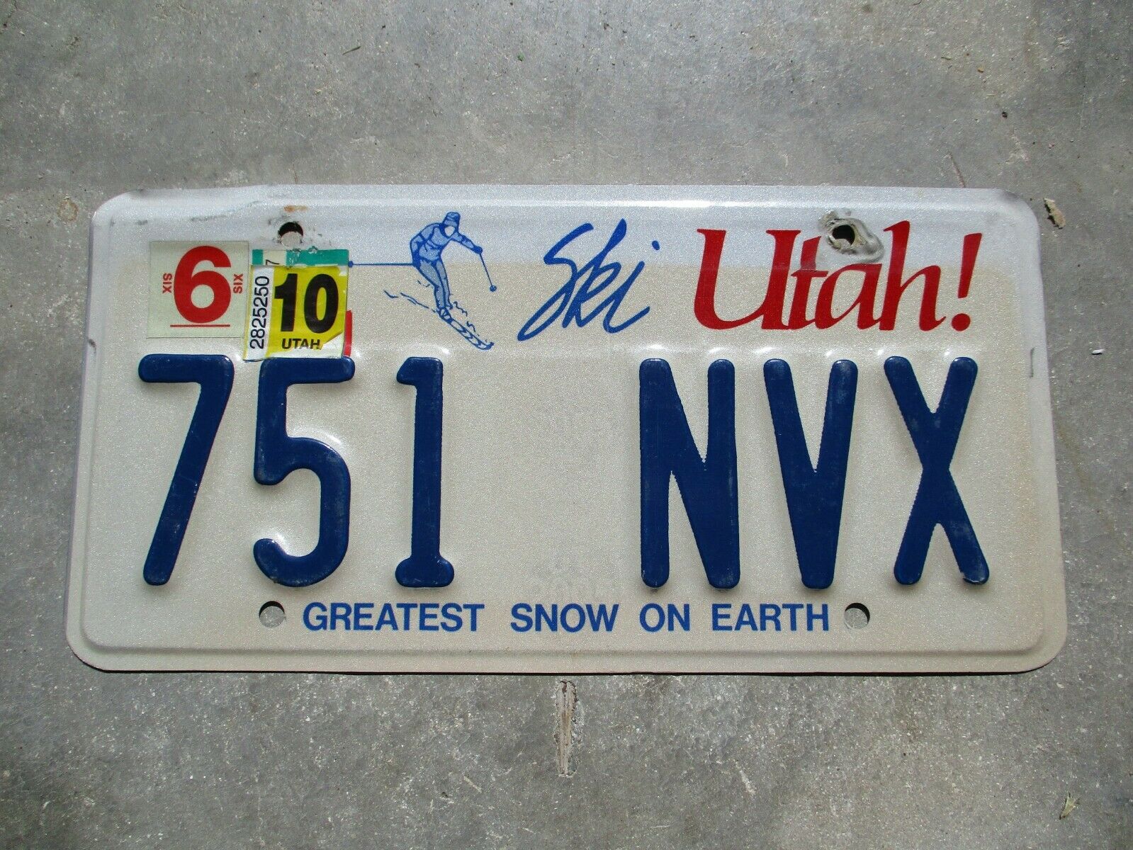 Utah 2010 Ski  License Plate #  751  Nvx